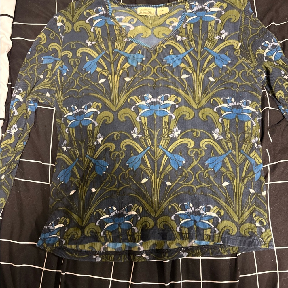 St. John's Bay Blue and Green Patterned Top